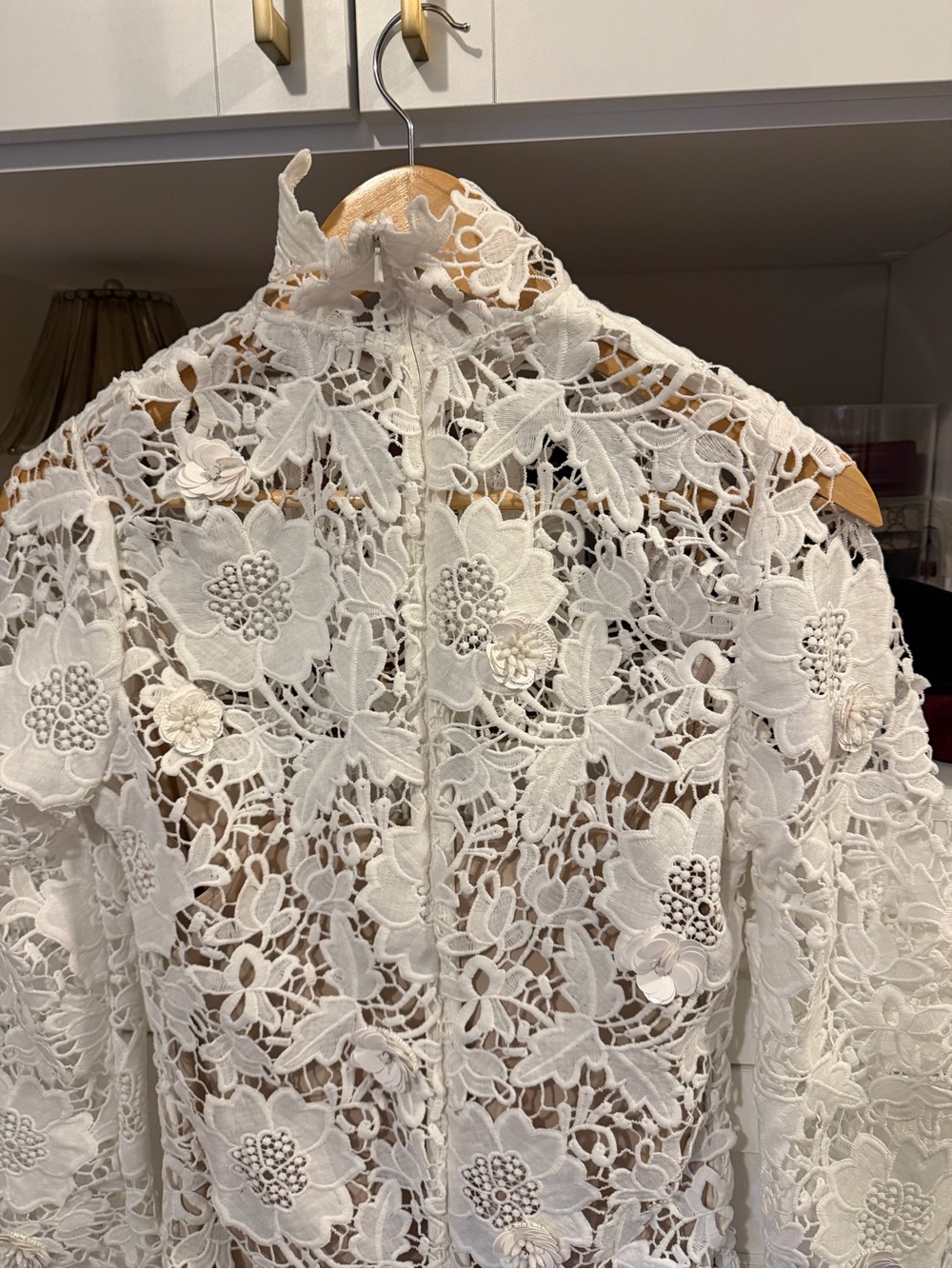 L'Academie Delphine White Floral Lace High-Neck Mini Dress - Picture 8 of 12